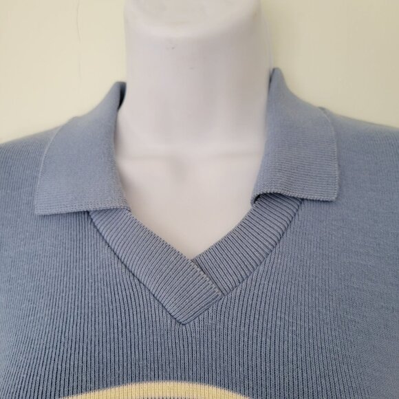 Vintage Rampage Blue Yellow Striped Knit Polo Sweater Rugby Dress M - Picture 3 of 7